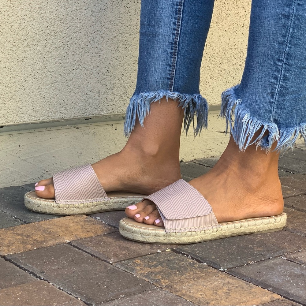 Blush Pink Slip On Jute Espadrille Sole Sandals - Picture 4 of 8